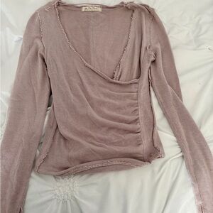 We The Free Mauve Ribbed Wrap Long Sleeve Top
